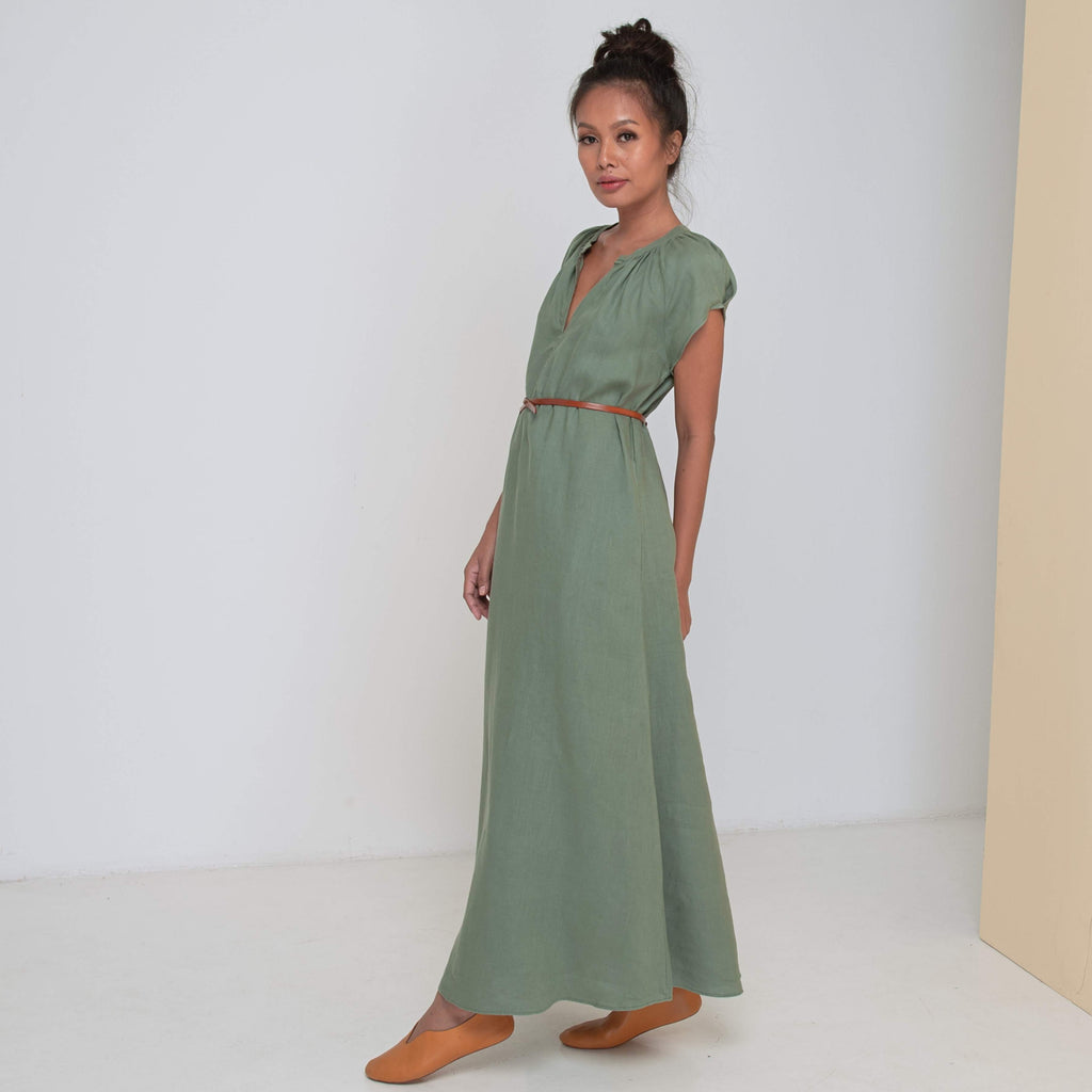 ADELE LONG DRESS - Linen | Light Olive ...